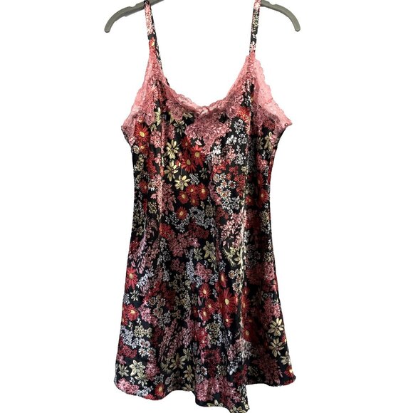 Jones New York Women's Slip Dress Med Floral Dark Lace Satin Nighty A Line Short - Picture 1 of 10